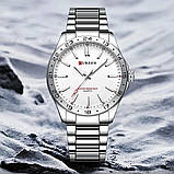 Чоловічий кварцовий годинник Curren 8452 Silver-White з металевим браслетом, фото 2