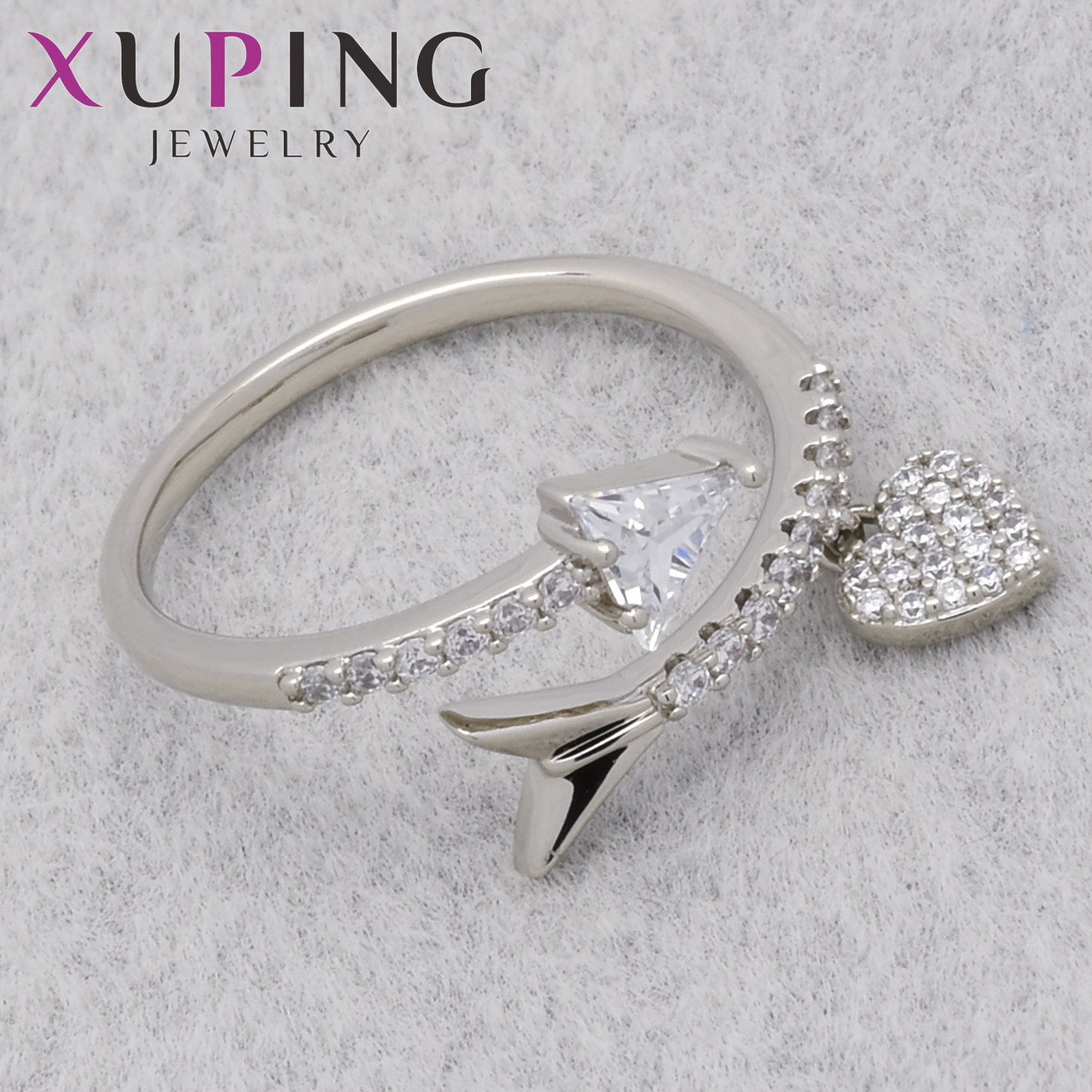 Кольцо серебристого цвета тонкое Xuping Jewelry медицинский сплав родий с белыми кристаллами незамкнутое