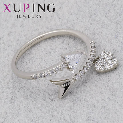 Кольцо серебристого цвета тонкое Xuping Jewelry медицинский сплав родий с белыми кристаллами незамкнутое, фото 1