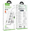 Подовжувач мережевий переноска 1.5 метра HOCO AC22 на 4 розетки |3USB/1Type-C, PD30W/1C3A| Білий, фото 2