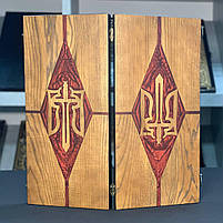Нарди дерев'яні на подарунок Тризуб 48×24см з епоксидною смолою, фото 2