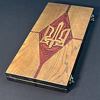 Нарди дерев'яні на подарунок Тризуб 48×24см з епоксидною смолою, фото 3