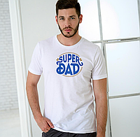 Футболка чоловіча біла базова однотонна зручна зручна вільна з оригінальним принтом Super DAD для тата