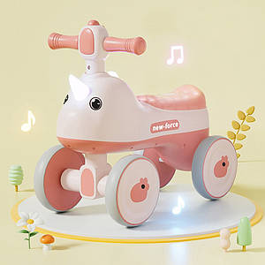 Дитяча каталка-толокар Носоріжка M 5856E з підсвіткою й музикою Рожевий