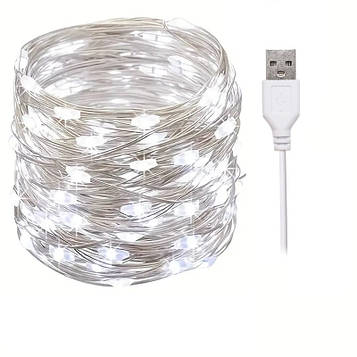 Гірлянда крапля роси usb Sun Lamp 100 led нитка довжина 10м c USB для 5v, від powerbank, біле світло