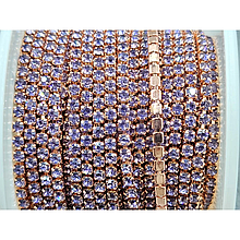 Стразовий ланцюг SS6 (2мм) бузковий в металі рожеве золото (10ярдів)