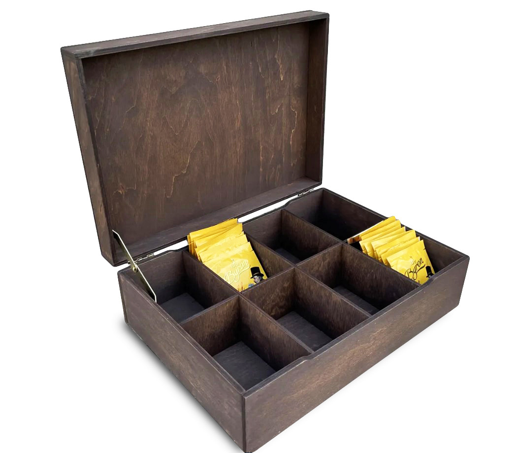 Органайзер для пакетиків чаю з кришкою (8 комірок) 30х22х10 см, коричневий