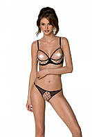 Комплект неймовірної білизни з відвертим бра бежево-чорний MARINA SET Passion, розмір XXL/XXXL Кайф