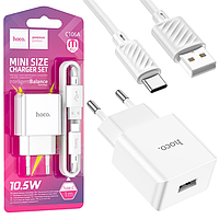 МЗП Hoco C106A (1USB/2,1А) + Type-C білий