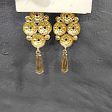 Жіночі довгі сережки золотисте покриття з камінням, фото 4