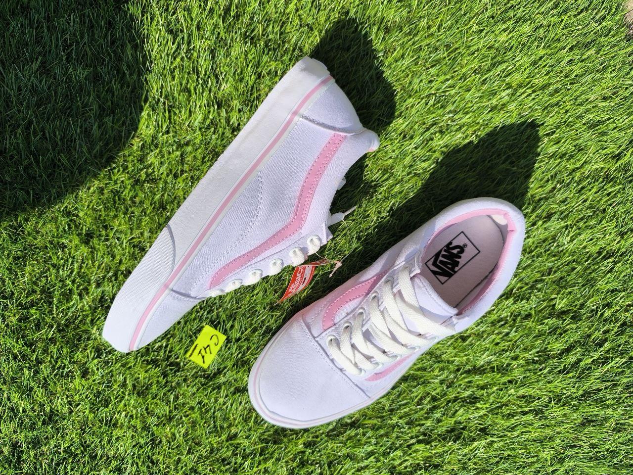 СКИДКА 39 р Білі тканинні кеди VANS white/Pink з рожевою смугою жіночі текстильні весна-літа