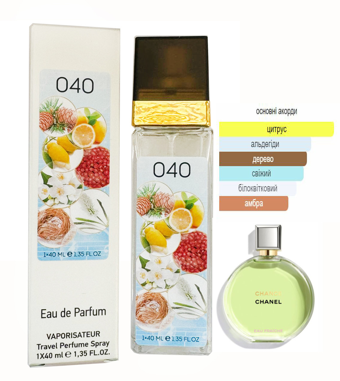 Жіночий парфум № 040 за мотивами парфюм Chance Fraiche (Шанс Фреш) 40 мл ОПТ, фото 1