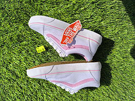 СКИДКА 36 р Білі тканинні кеди VANS white/Pink з рожевою смугою жіночі текстильні весна-літа, фото 5