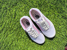СКИДКА 36 р Білі тканинні кеди VANS white/Pink з рожевою смугою жіночі текстильні весна-літа, фото 3