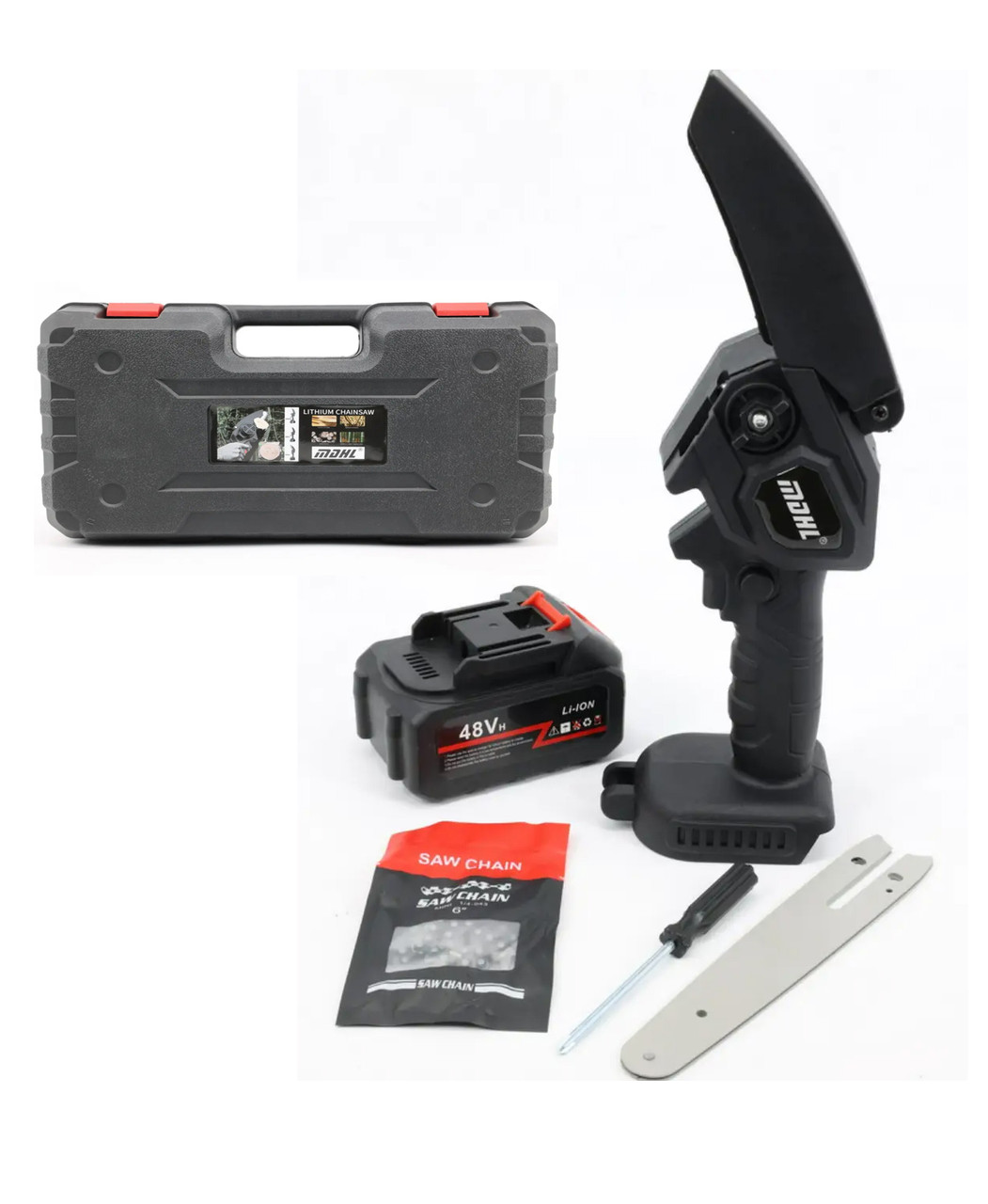 Акумуляторна мініпила 48 В КЕЙСЕ, Міні електрична пилка для обрізання дерев і розпилювання дров у Валізі, фото 1