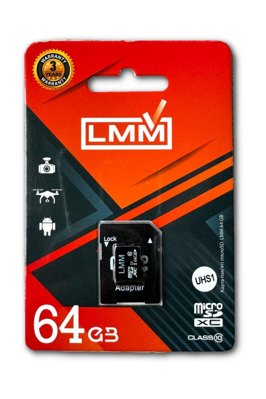 Карта пам'яті microSDHC (UHS-1) 64GB class 10 LMM (з адаптером), фото 1