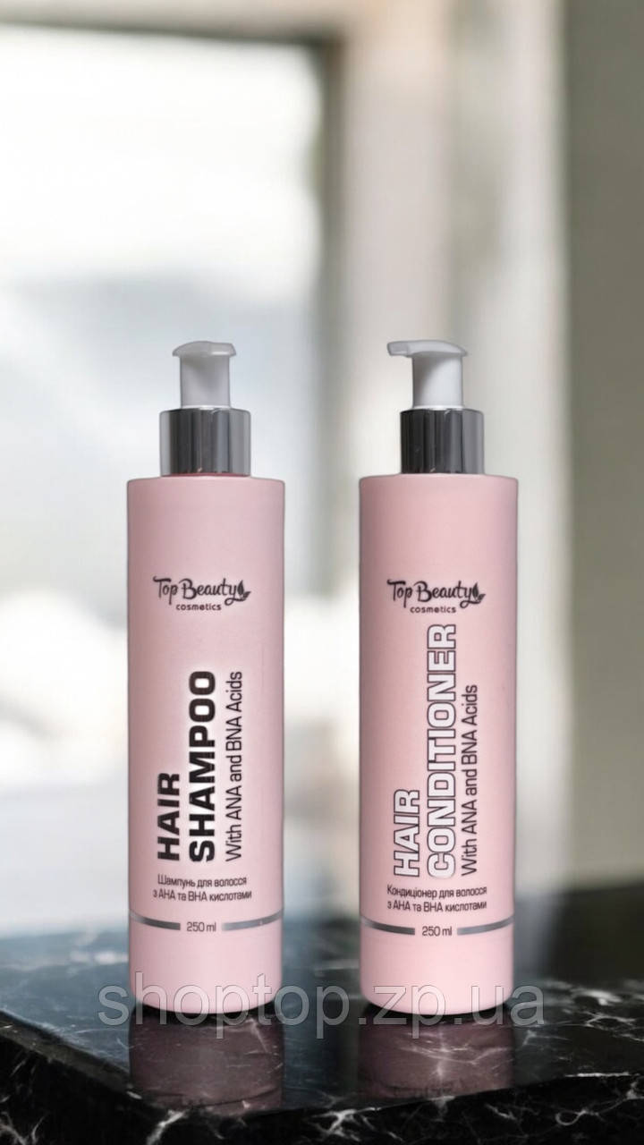 Безсульфатний набір з AHA BHA кислотами по догляду за волоссям Topbeauty (шампунь,кондиціонер)