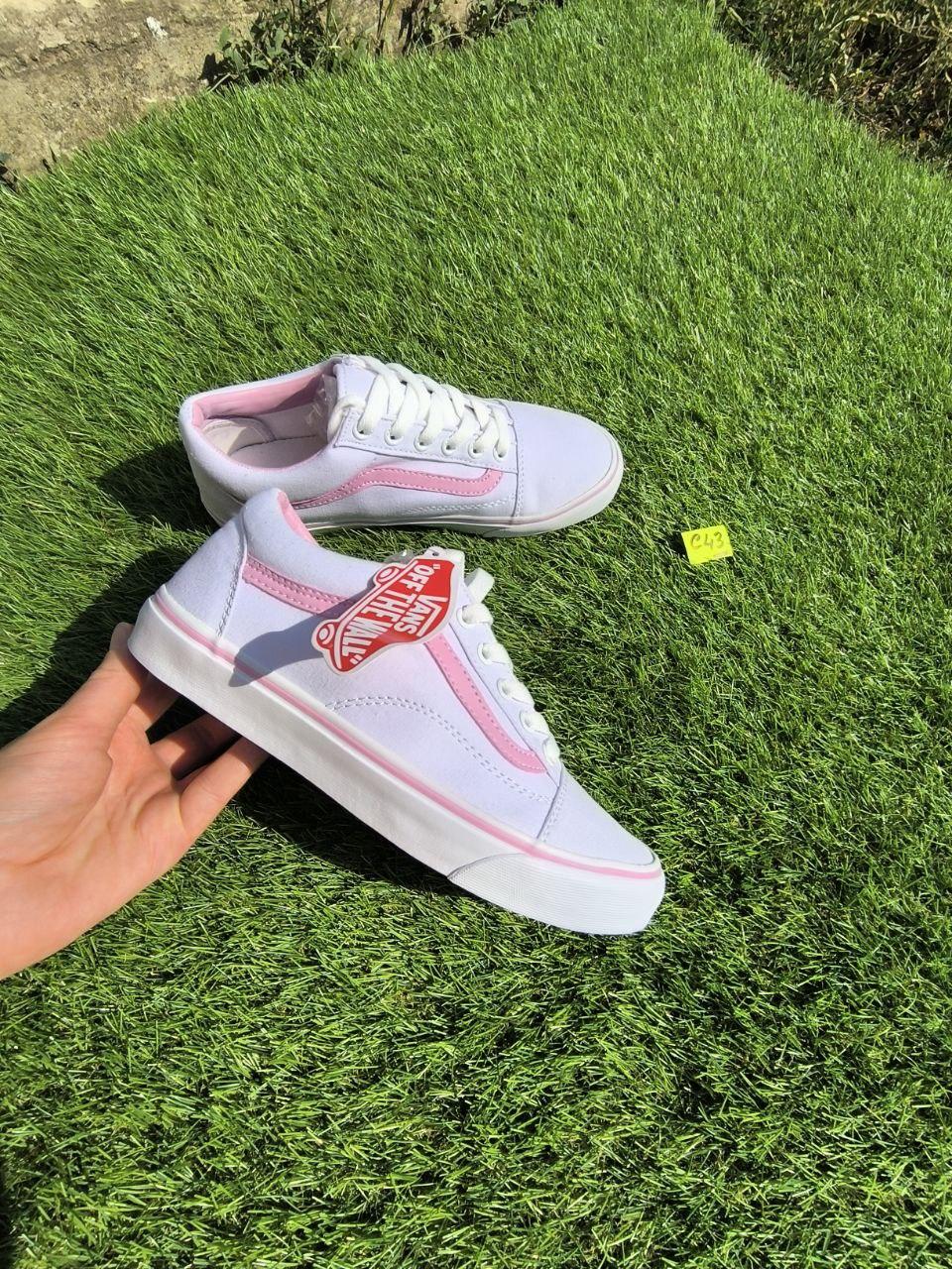 СКИДКА 38 р Белые тканевые кеды VANS white / Pink с розовой полосой женские текстильные весна-