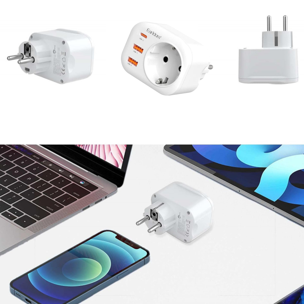 Мережевий перехідник 4000W 2U 1C Earldom ES-SC18 з трьома USB портами та фільтром живлення