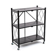 Стелаж мобільний триярусний універсальний розкладний з нержавіючої сталі 89х72х34см Чорний SW-00002097