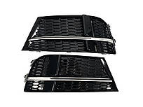 Решітки в бампер Gloss Black / Silver ( в стилі S3 ) S-Line на Audi A3 8V 2016-2020 року