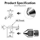Сопло MK8 для 3D-принтерів Creality Ender-3 V2/ -3 V3/ -3 V3 SE/ 5/ 5 Pro/ 5 Plus/ 7, Загартована сталь, M6X1,, фото 4