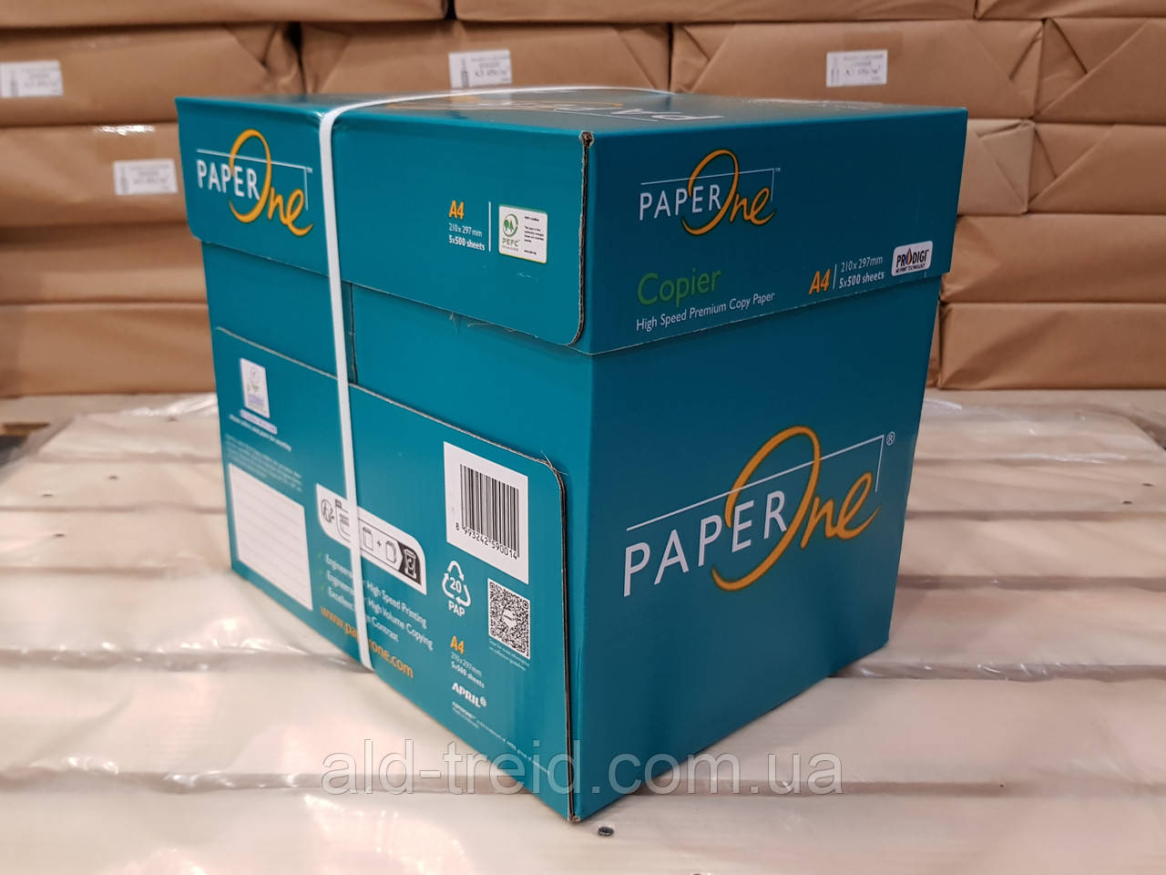 Папір офісний А4 80г/м2 (500арк) PaperOne (клас B) * Ящик (5 пачок), фото 1