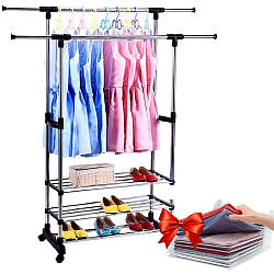 Вішалка для одягу Colgador doble ajustable + Подарунок Органайзер для сорочок і футболок 10шт EZSTAX