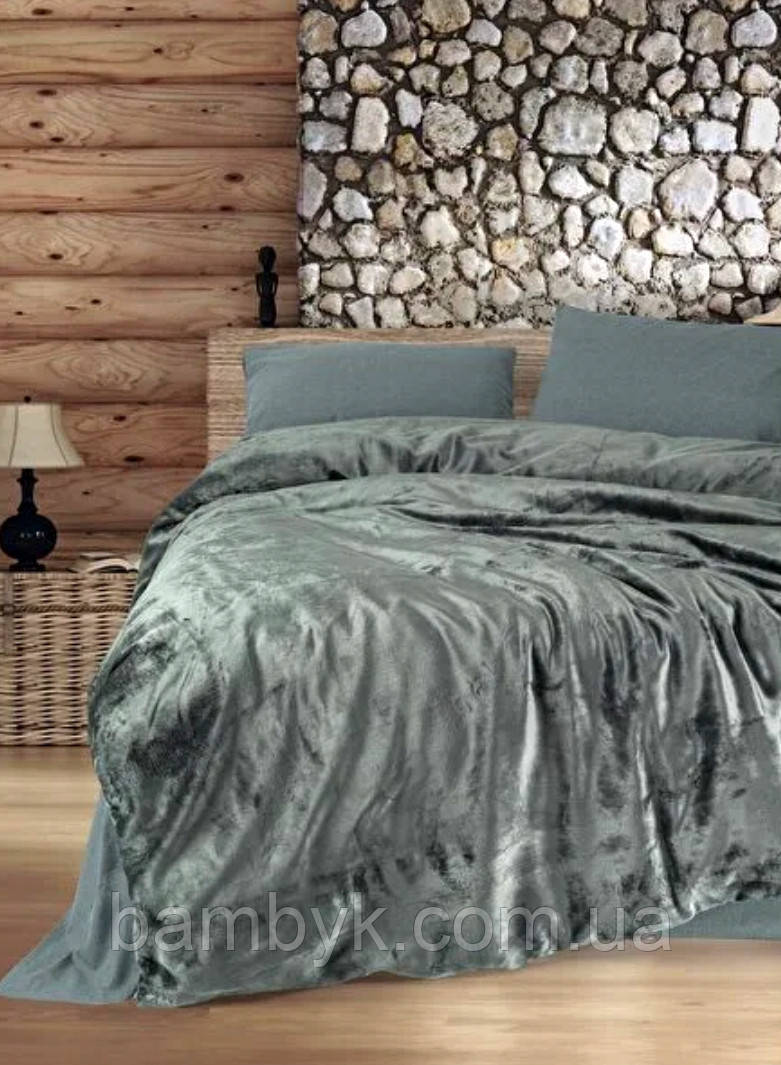 Постільна білизна Cotton Box Velvet "Flossy Gri" євро розмір з утепленою підковдрою бавовняна Туреччина