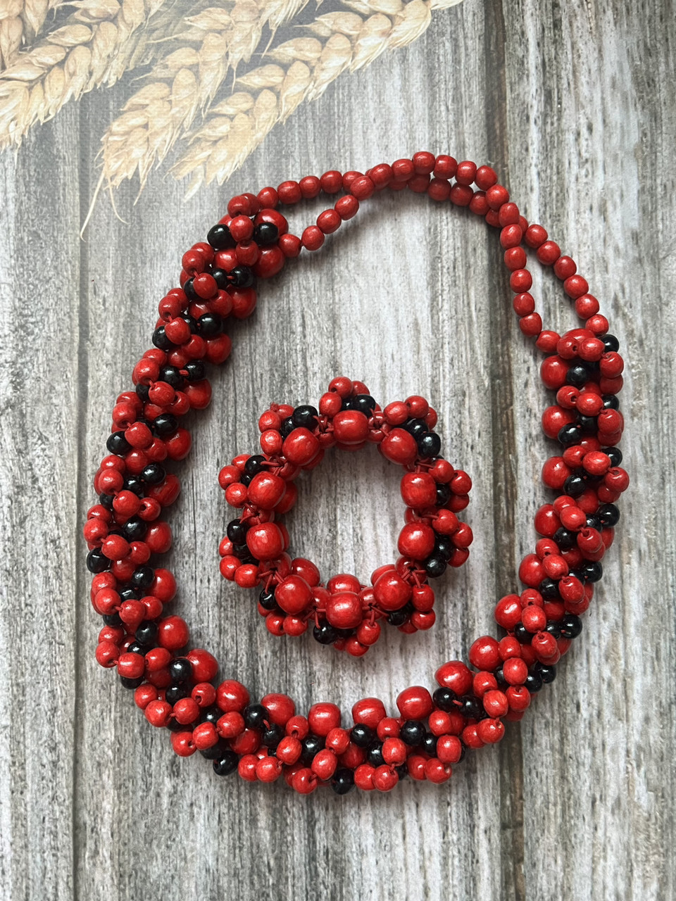 Набір намисто та браслет Гламур. Червоно-чорні., фото 1