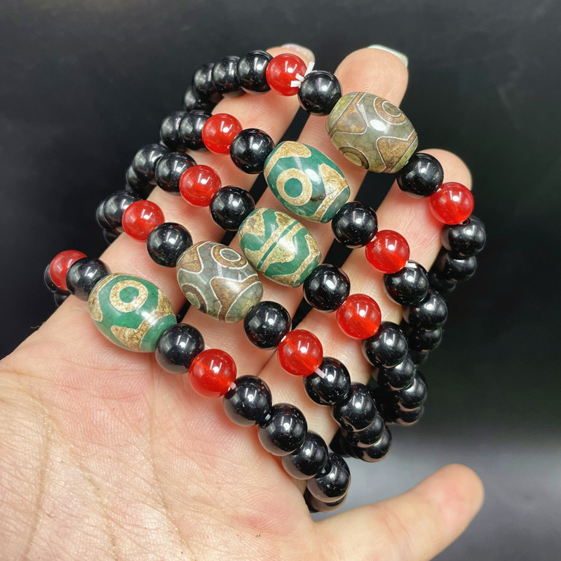 Браслет чорний агат із намистиною Дзі (намистини 8 м), фото 1