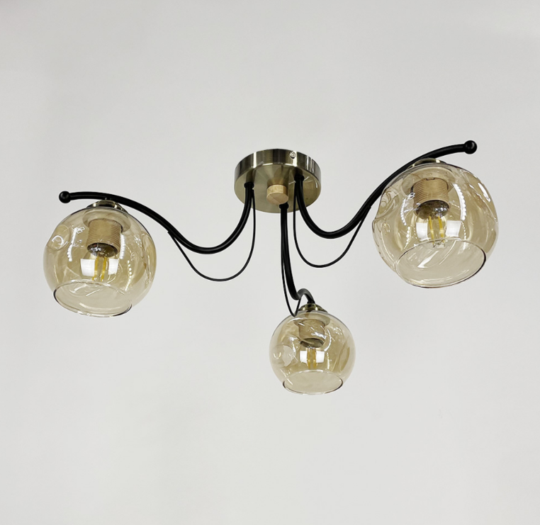 ЛЮСТРА В ЧОРНОМУ КОРПУСІ ІЗ 3-МА ЯНТАРНИМИ ПЛАФОНАМИ 7075/3 AB+BK+AB, фото 1