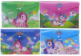 Папка-конверт А4, на кнопці "Однорожки"