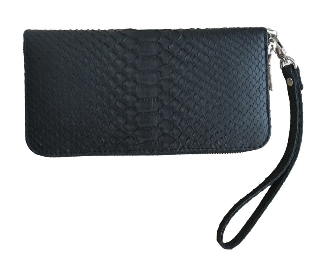 Гаманець портмоне із натуральної шкіри пітона Ekzotic leather (snw29_3) чорний зі знімною ручкою