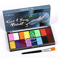 Аквагрим райдужний Nukolo - 16 кольорів + пензлик - #NK808 - Градієнтний Аквагрим