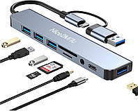 Багатофункціональний USB хаб концентратор 8 в 1 Zevmi 4 USB 3.0 та USB 2.0, 1 портом USB-C, портами Audio та TF/SD