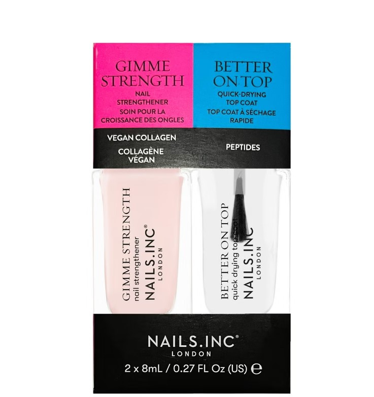Nails Inc. Gimmie Strength & Better On Top Набір для догляду за нігтями, зміцнювач та швидковисихаючий топ 2х8 мл