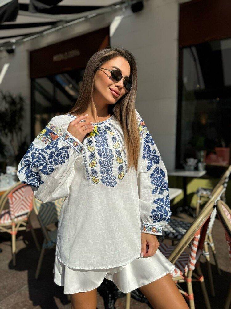 Жіноча вишиванка ESQ 5771, бавовняна біла блуза з українською вишивкою, фото 1