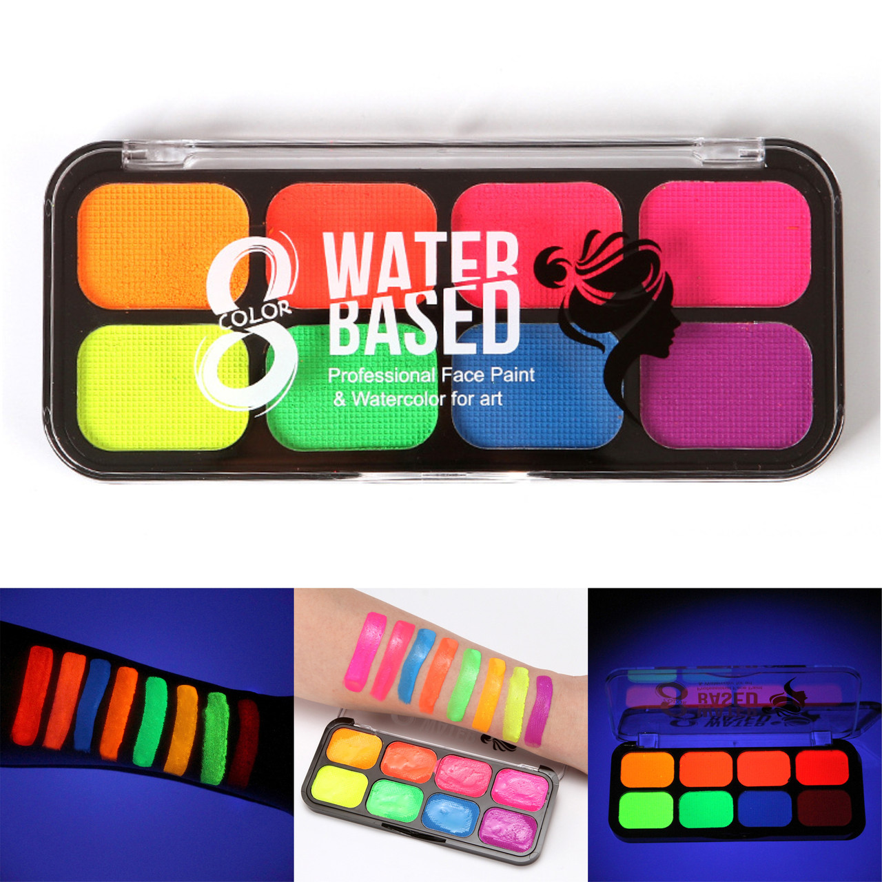 Професійний флуоресцентний аквагрим NUKOLO - 8 кольорів - пензлик - NK-8002, фото 1