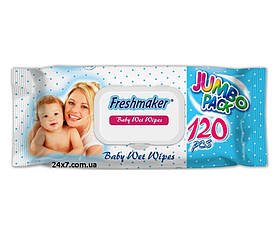Вологі серветки для дітей Freshmaker Jumbo pack з клапаном 120шт