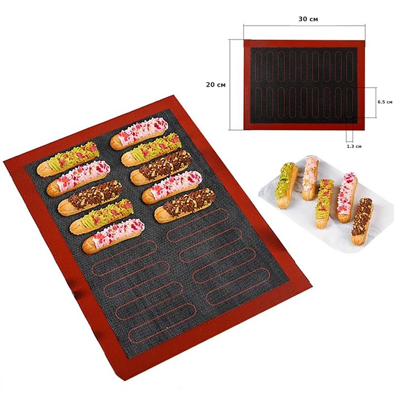 Килимок листок деко із силіконовим перфорованим багаторазовим для випікання еклерів 20х30 см