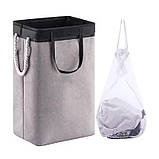 Контейнер складаний для білизни, зі знімним мішком-сіткою, з ручками, сірий, фото 6