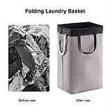 Контейнер складаний для білизни, зі знімним мішком-сіткою, з ручками, сірий, фото 7