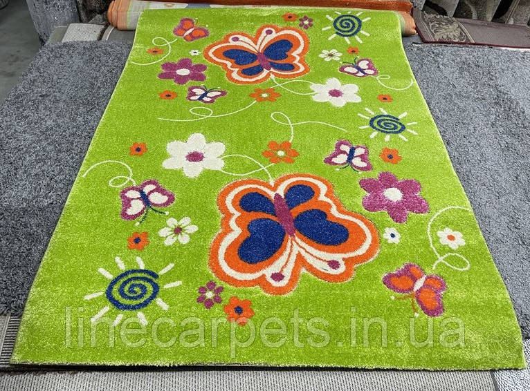 Дитячий зелений килим з метеликами FULYA 8C66B green, фото 1