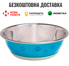 Миска Flamingo Bowl Selecta Paw для собак та котів, нержавіюча сталь, 13х13х4,5 см