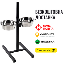 Миски Flamingo H-Stand With Dishes S для собак на штативі, нержавіюча сталь, 2х1,5л, 48х40,5х63,5 см