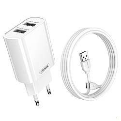 Зарядний пристрій Remax Jane Series 2.1A Dual USB Charger Set RP-U35 Type-C (біле)