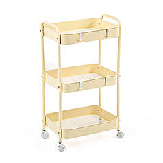 Етажерка мобільна триярусна универсальная з металу кремова 45*30*78см SW-00002113