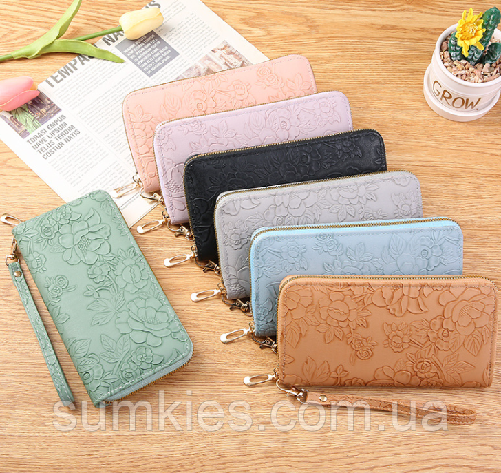 Жіночий гаманець клатч з квітами, яскравий портмоне для дівчат з трояндами, фото 1