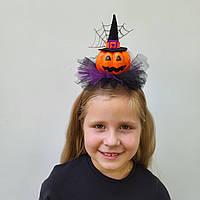 Обруч на Хеловін Хеллоуїн з гарбузом в відьомському капелюсі  для дітей